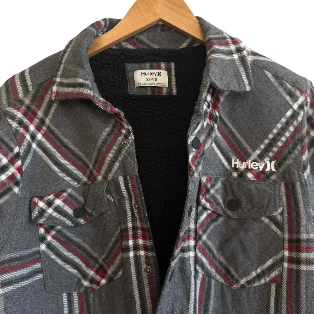 Hurley Sherpa Lined Snap Buttons w/ Pockets‎ 100% Cotton Shacket Men Size S #418 - Picture 4 of 11